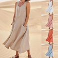 thumbnail image 1 of Yuyuzo Robes pour Femmes Été Coton Lin Sans Manches Élégantes Fluides Robes Grande Taille Ample Confortable Robe avec Poches, 1 of 7