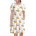 thumbnail image 1 of Bixox Robe d'Été à Manches Courtes pour Femme, Coupe Ample Évasée, Longueur Genou, avec Poches - Lapin et Carotte, 1 of 7