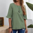 thumbnail image 4 of Hauts en Coton et Lin d'Été pour Femmes Manches à Volants Col Rond Couleur Unie Chemises Blouses Décontractées Confortables Basiques, 4 of 7