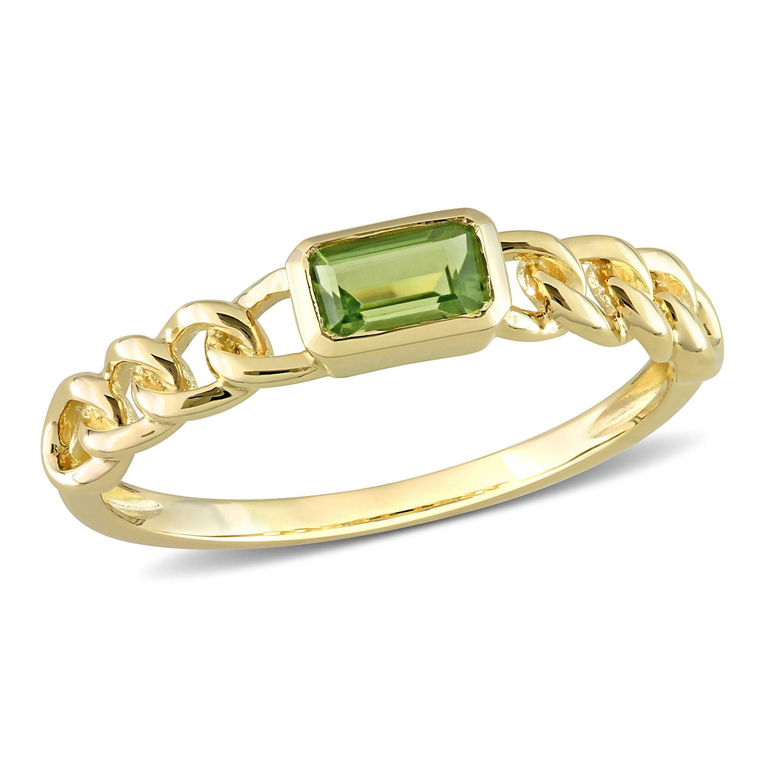 Bague solitaire octogone à maillons Miabella avec 1/3 Carat PBT de péridot en or jaune 10k