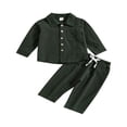 thumbnail image 1 of POINTERTECK Toddler Baby Boy Cotton Linen Pants Set Solid Color Long Sleeve Button Down T-Shirt Tops Pants Fall Clothes Outfit, 1 of 7