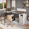 thumbnail image 4 of Bestier Versatile 60 Inch L-Shaped Standing Desk, Lift Top Corner Desk Extending to 95 Inches with Storage Cabinet and Hooks for Home Office, Washed White, 4 of 8