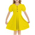 thumbnail image 1 of RXIRUCGD 2025 Vêtements d'Été pour Enfants Filles Robe d'Été Couleur Unie Col Rond Manches Courtes Robe Décontractée et Confortable pour Adultes, 1 of 6
