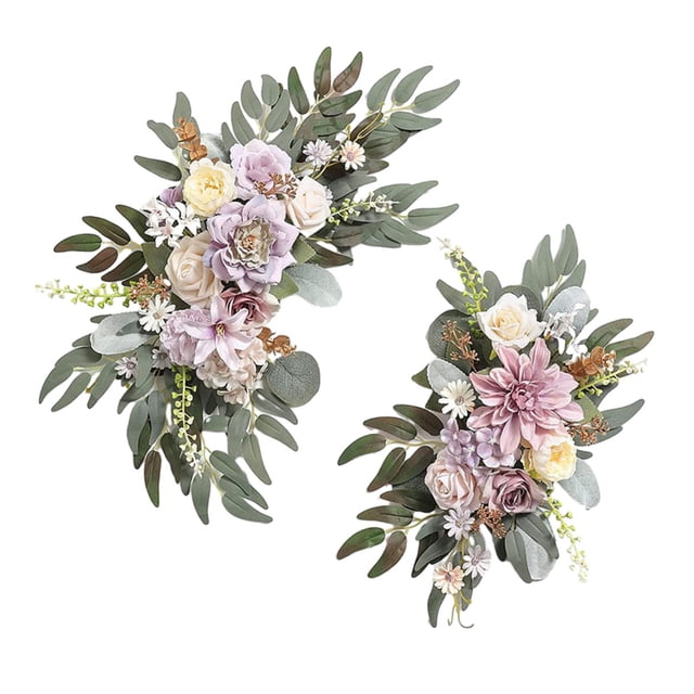 2Pcs Wedding Arch Wreath Handmade Floral Backdrop for Decor Wall Wedding Car White Purple