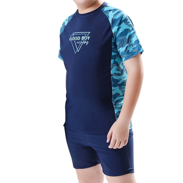 Baby Swimsuit Boy Plus Size Pool Hot Spring Short Sleeve Printed Tops Swim Trunks Split Swimwear Set Boys Bathing Suit Green 170