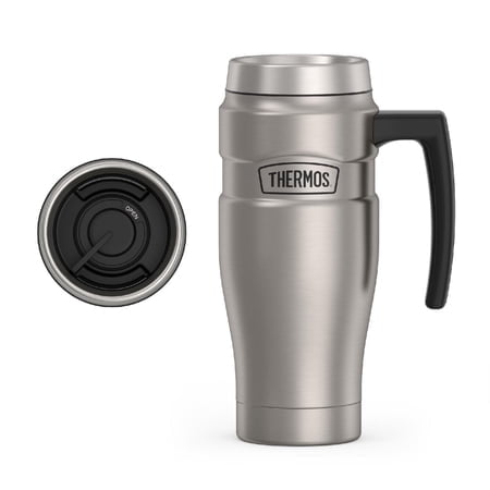 Thermos Tasse de Voyage en Acier Inoxydable King 16 Onces avec Poignée, Acier Mat, Gris