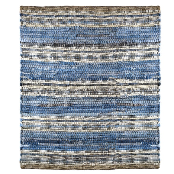 Tapis en denim et cuir recyclé Indigo Fabstyles pour salon, couloir, patio