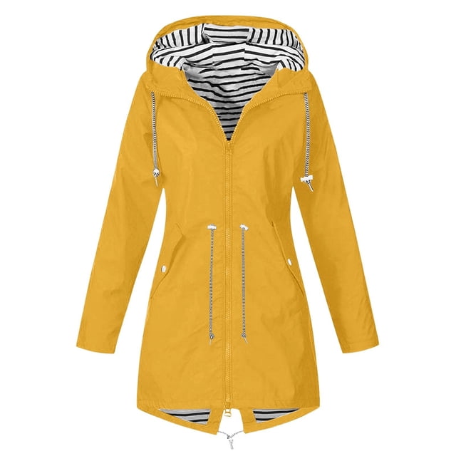 DPTALR Women Casual Solid Jacket Outdoor Plus Size Hooded Windproof Loose Coat
