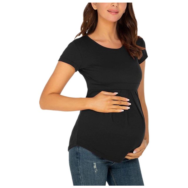 Vêtements de Grossesse Offres de l'Action de Grâce Liquidation Été Vêtements de Maternité pour Femmes Col Rond Manches Courtes Volants Pli Hauts de Grossesse