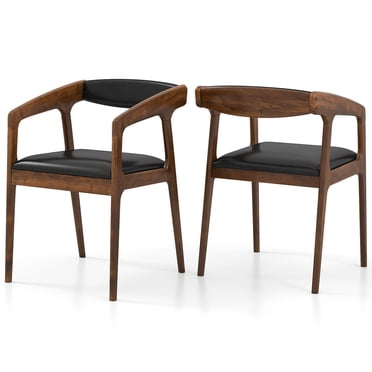 Gymax Set of 2 Accent Chairs PU Leather Upholstered Armchairs w/ Cozy Backrest