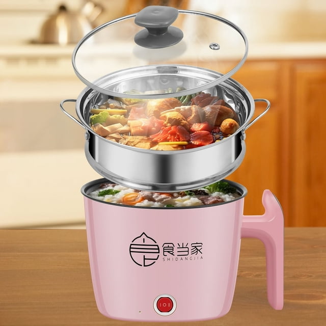 PENGXIANG Electric Hot Pot with Steamer 55oz Non-stick Mini Electric Cooker 2 Speed Electric Noodles Pot with Over Heating Boil Dry Protection for Noodles Cooking