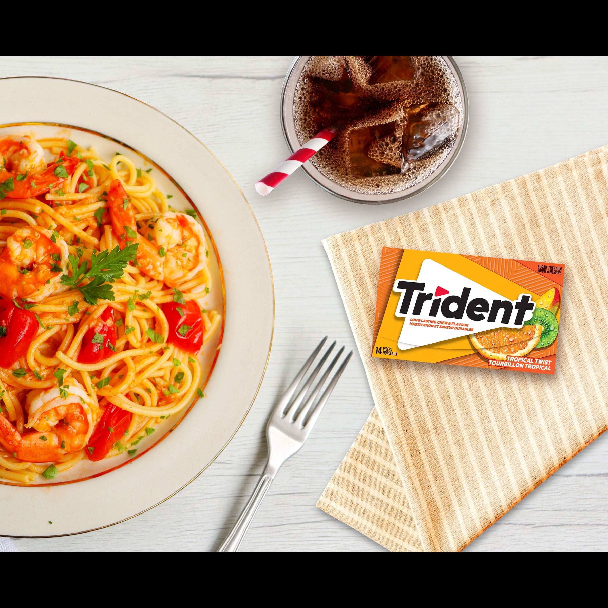 Trident, Multipaquet de gomme sans sucre Tourbillon tropical, 3 paquets (42 pièces)