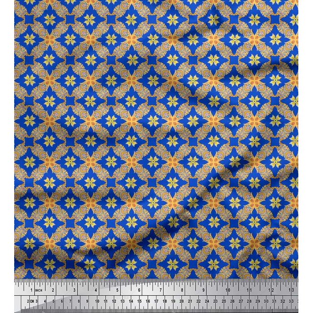Soimoi polyester Crepe Fabric Check & Moroccan Ethnic Print Sewing Fabric Yard 52 Inch Wide