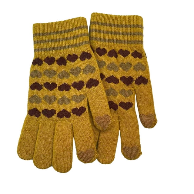 Yellow Womens Touchscreen Knitted Gloves For Winter Warmth Thermal Lining Cold Proof Stretchable Comfortable And Smartphone Compatible
