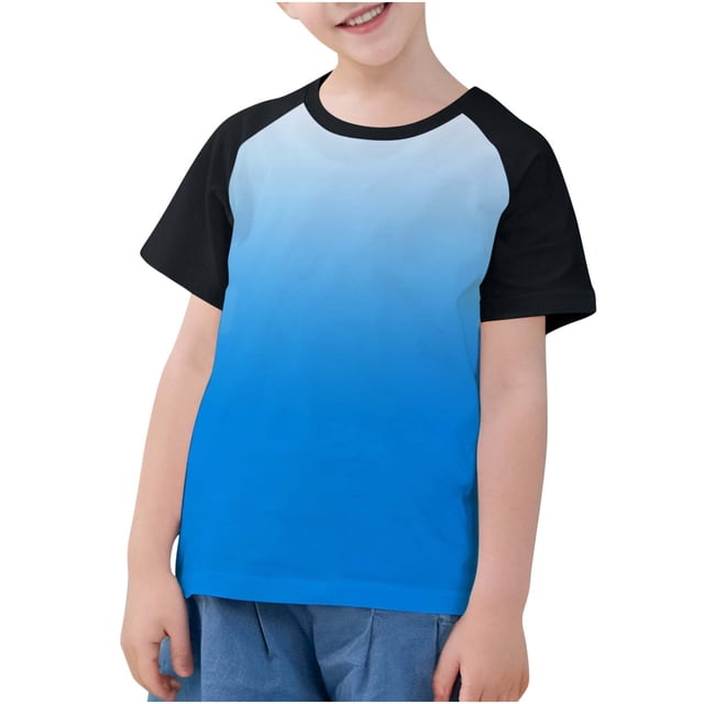 Plebaso T-Shirts de Mode pour Enfants Unisexe T-Shirts à Dégradé Col Rond Garçons Filles T-Shirts d'Été Hauts