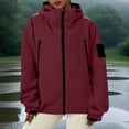 thumbnail image 4 of JGGSPWM Manteau Femme Uni à Fermeture Éclair avec Poches, Imperméable d'Extérieur, Coupe-Vent Léger pour la Pluie, Randonnée, avec Capuchon, Rouge, P, 4 of 8