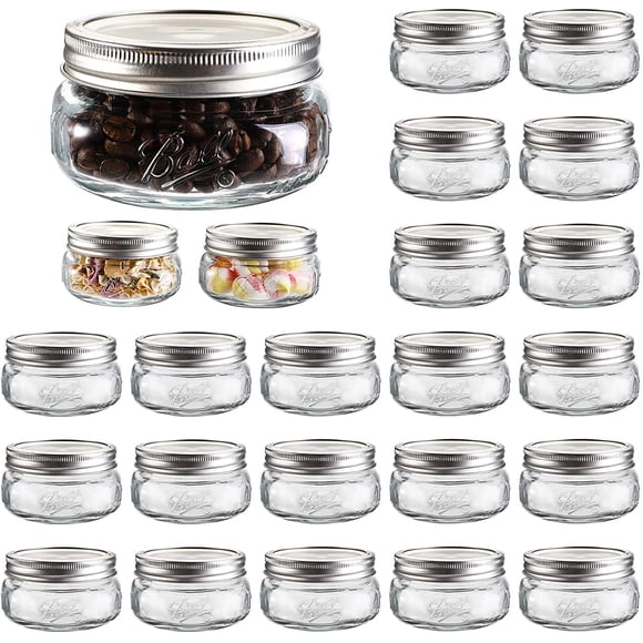 IGUOHAO 24 Pack 8OZ Ball Wide Mouth Mason Jars with Airtight lids and Bands, Wide Mouth Canning Glass Jars for Canning, Fermenting, Pickling, Decor
