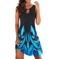 thumbnail image 2 of Robe d'Été pour Femmes Décontractée à Col Rond Sans Manches à Imprimé Floral, Robe Soleil Asymétrique à Ourlet Ample Style Bohème Longueur Genou, 2 of 5