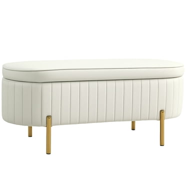 HOMCOM Upholstered Bedroom Bench, Channel Tufted Ottoman Bench, Cream White