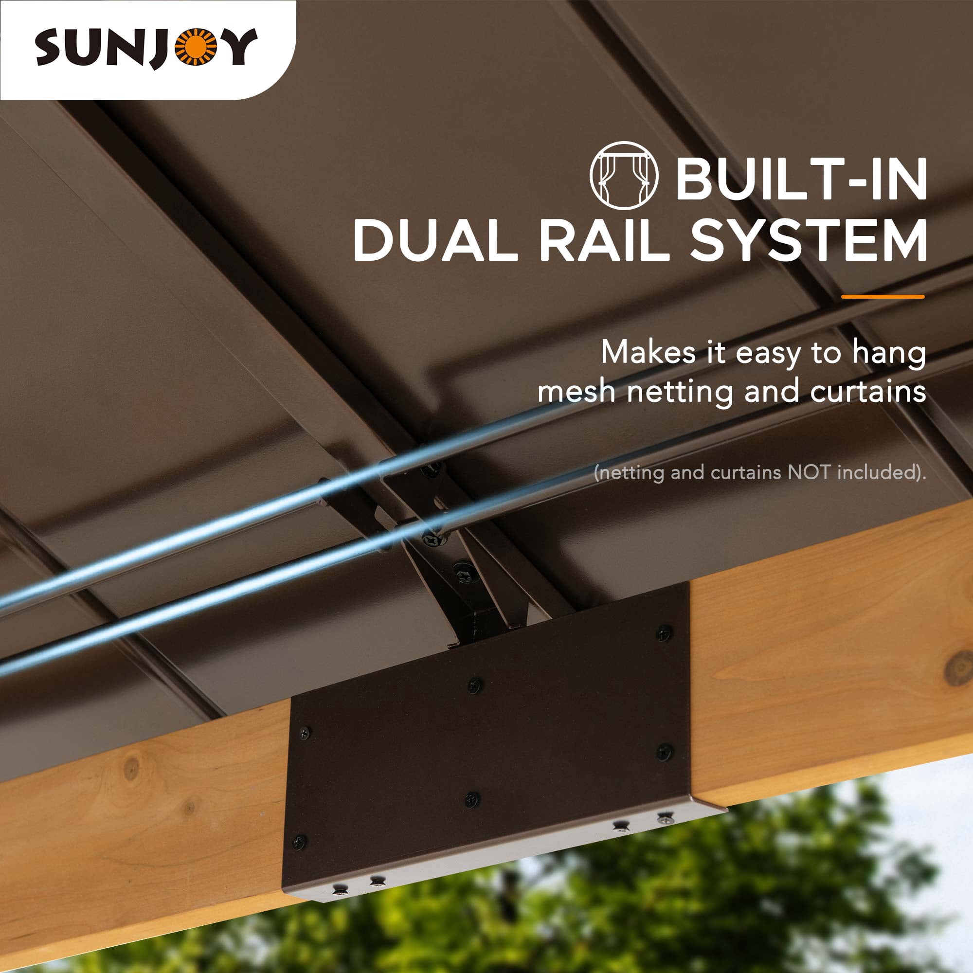 Sunjoy Outdoor Patio 9x9 ft Cedar Framed Gazebo with Brown Steel & Polycarbonate Hip Roof Hardtop