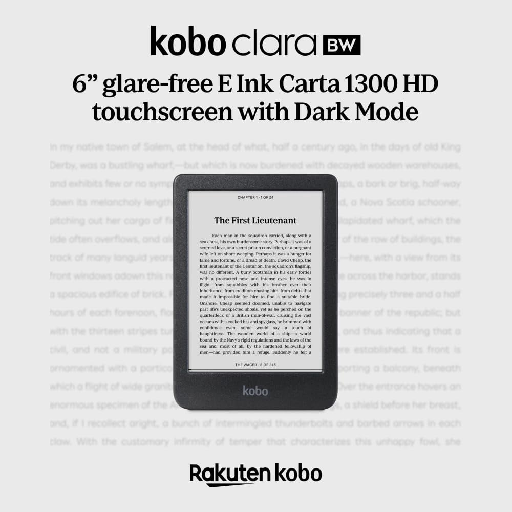 Kobo Clara BW - Liseuse - 16 Go - 6 Pouces E Ink Carta 1300 (1448 x 1072) - Écran Tactile - Bluetooth, Wi-Fi 5