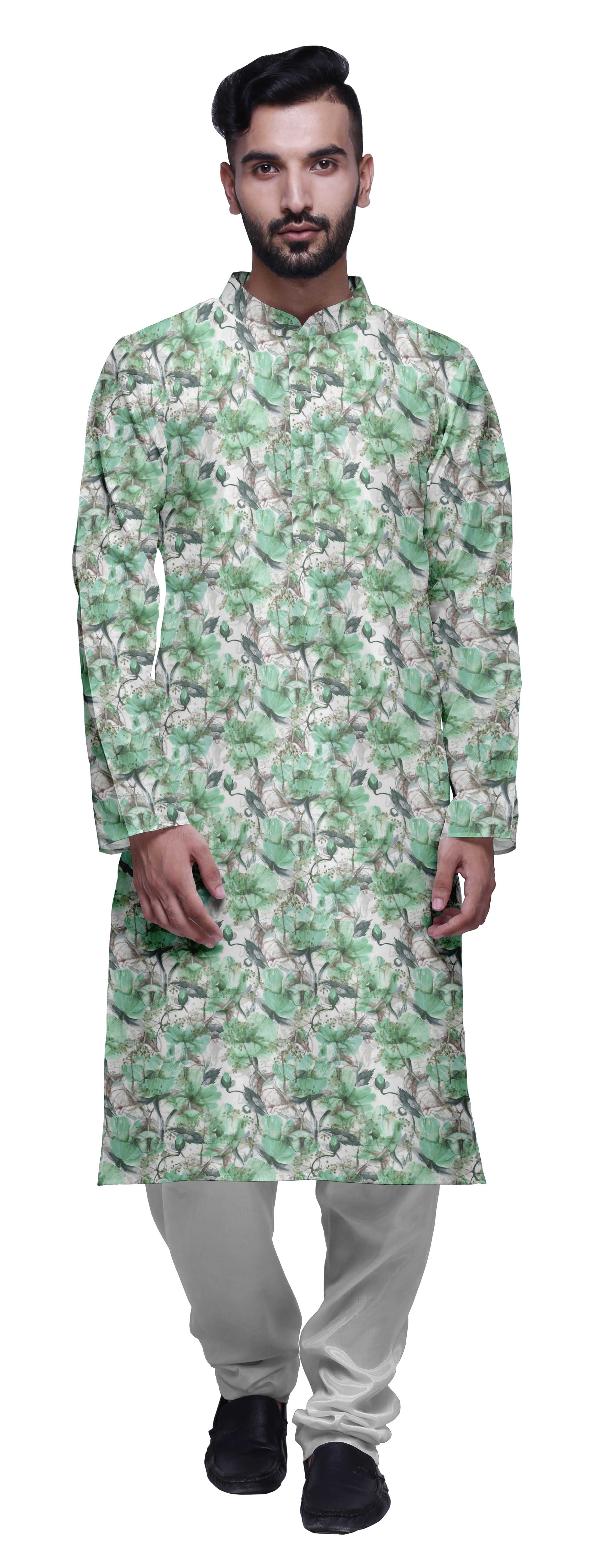 Atasi Party Wear Kurta Pajama For Men Mandarin Collar Ethnic Printed Kurta Set