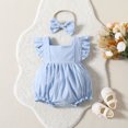 thumbnail image 2 of MIASHUI Girls Sleeveless Romper Toddler Fly Sleeve Solid Color Bodysuits Headbands Set,Blue,12-18 Months, 2 of 7