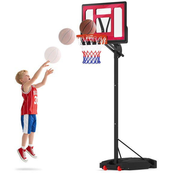 Qaba Panier de Basketball Portable pour Enfants, Hauteur Ajustable 6,6-8,5 Pi