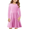 thumbnail image 1 of Rbaofujie Robe à Manches Longues pour Filles, Coton, Robes Décontractées, Robe Patineuse Évasée A-line pour l'École et les Fêtes, 4-13 Ans, 1 of 9