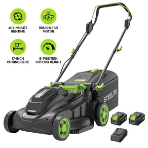 Steelite 17-Inch Tondeuse sans fil, 2x21V Tondeuses électriques avec moteur sans brosse pour jardin,2*4,0Ah Batterie & Chargeur inclus