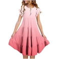 thumbnail image 1 of yoeyez Robes pour Enfants Filles 4-16 Fête Enfants Manches Volantées Robe Maxi à Volants Imprimé Dégradé Col Ras du Cou Robes Soleil Robe de Fête d'Anniversaire pour Enfant Rouge Melon D\'eau,14 Ans, 1 of 6
