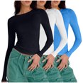 thumbnail image 1 of Birdeem T-Shirts à Manches Longues pour Femmes Mode Décontractée Col Rond Couleur Unie T-Shirt à Manches Longues Chandail Tops Manches 3/4 T-Shirts pour Femmes, 1 of 4