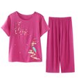 thumbnail image 1 of Birdeem Blouses pour Femmes Ensemble Estival Décontracté Imprimé à Manches Courtes Col Rond Haut Pantalon Tailleur Mince Usé Extérieur Tenue d'Intérieur, 1 of 12