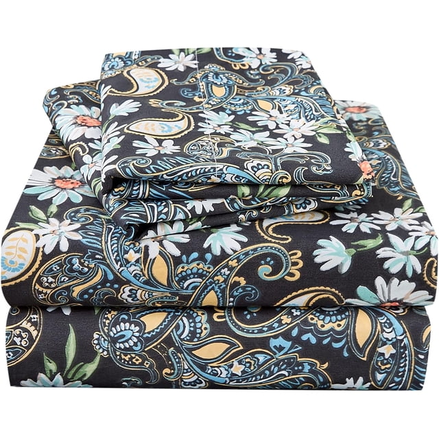 Ensemble de Draps Imprimés Floraux Très Grand Microfibre Douce Draps Botaniques Poches Extra Profondes Pièces
