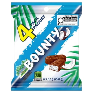 BOUNTY, Coconut Milk Chocolate Bars, 4 Pack Full Size, 228 g