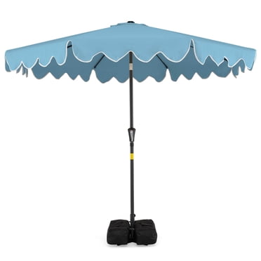 Costway 9 FT Patio Umbrella with Weighted Base Sandbags Push Button Tilt Crank Sturdy Ribs Turquoise