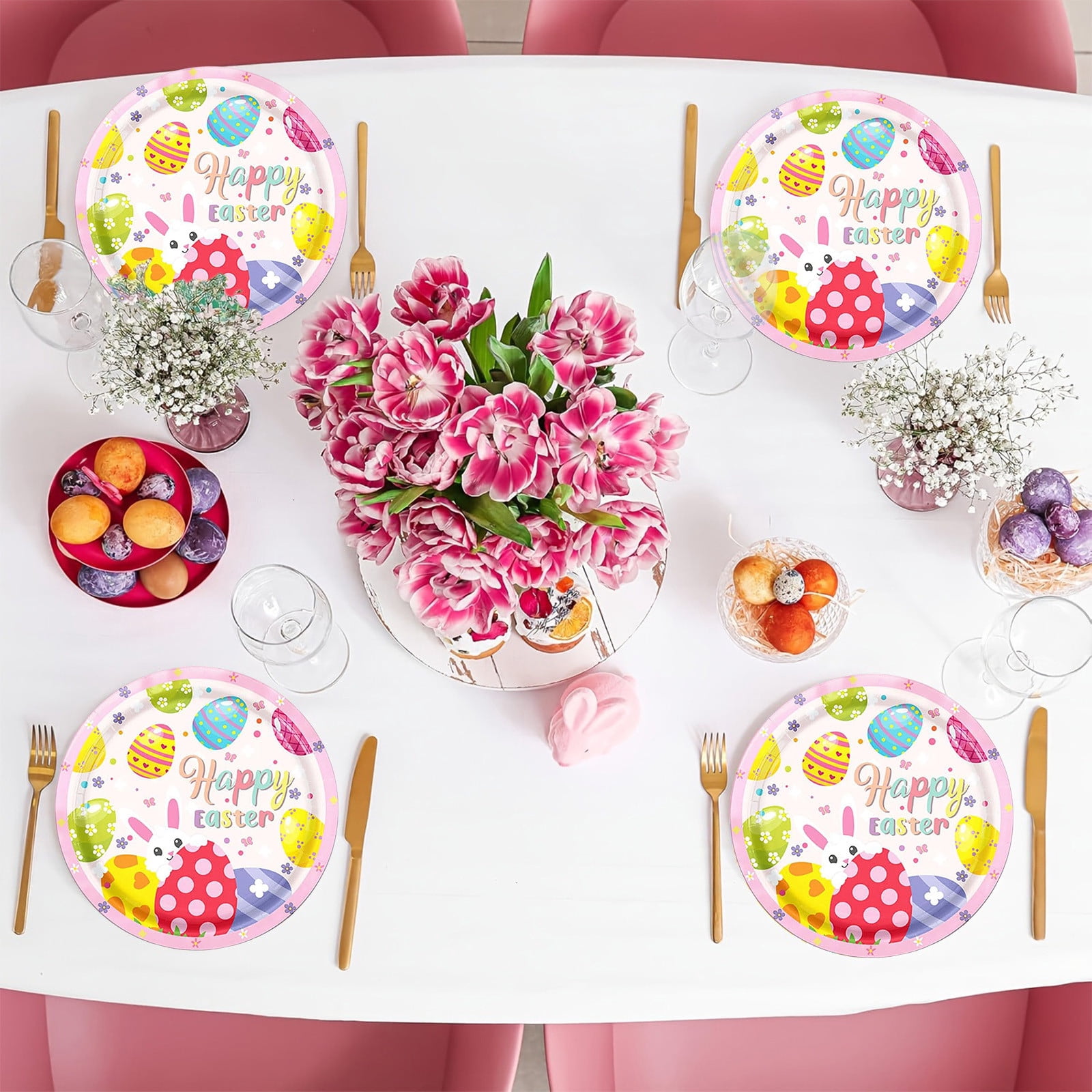 16 Count Easter Paper Plates Easter Dinnerware Sets With Easter Eggs Bunny For Spring Holiday Easter Party Supplies Disposable Platters Set