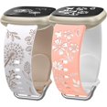 thumbnail image 1 of Wearlizer 2 Packs Compatible with Fitbit Versa 4 Bands/Versa 3 Bands/Sense 2 Bands/Sense Bands for Women, Pretty Two-tone Floral Engraved Silicone Straps, Cute Flower Pattern Sport Wristband Bracelets, 1 of 7