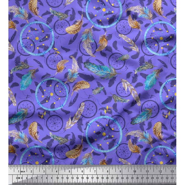 Soimoi Tissu Poly Georgette Plume & Attrape-Rêves Décoration Maison Tissu Imprimé au Mètre 52 Pouces de Large