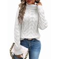 thumbnail image 1 of Chandails à Col Roulé pour Femmes, Tricot Torsadé, Manches Longues, Chandail, Haut, Automne Hiver, Décontracté, Uni, Blanc, M, 1 of 6