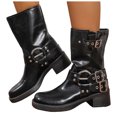 thumbnail image 1 of Buckle Mid Calf Motorcycle Riding Boots for Women Fashion Studded Punk Square Toe Wide Calf Cowboy Booties, 1 of 7