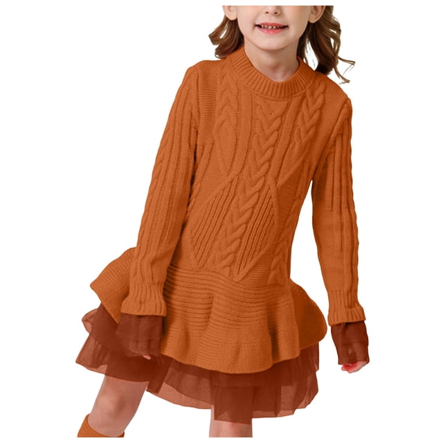 Zanarzt Robe Tutu pour Bébé Fille Printemps et Automne Robe de Fête à Manches Longues pour Filles Robe en Maille à Motif Brun, 18-24 Mois