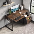 thumbnail image 1 of Bestier 48” Office Desk with Drawers, Computer Writing Desk with Keyboard Tray & 2 Hooks for Home Office, Cherry, 1 of 9