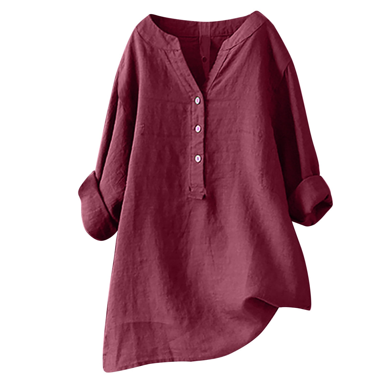 TIMIFIS Womens Long Sleeve Button Down Cotton Linen Shirt Blouse Loose Fit Casual V-Neck TopsFall