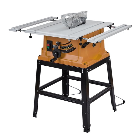 Table Saw – 10 in 15A Multifunctional Saw with Stand & Push Stick, 90° Cross Cut & 0-45° Bevel, 5000 RPM for Woodworking, Orange