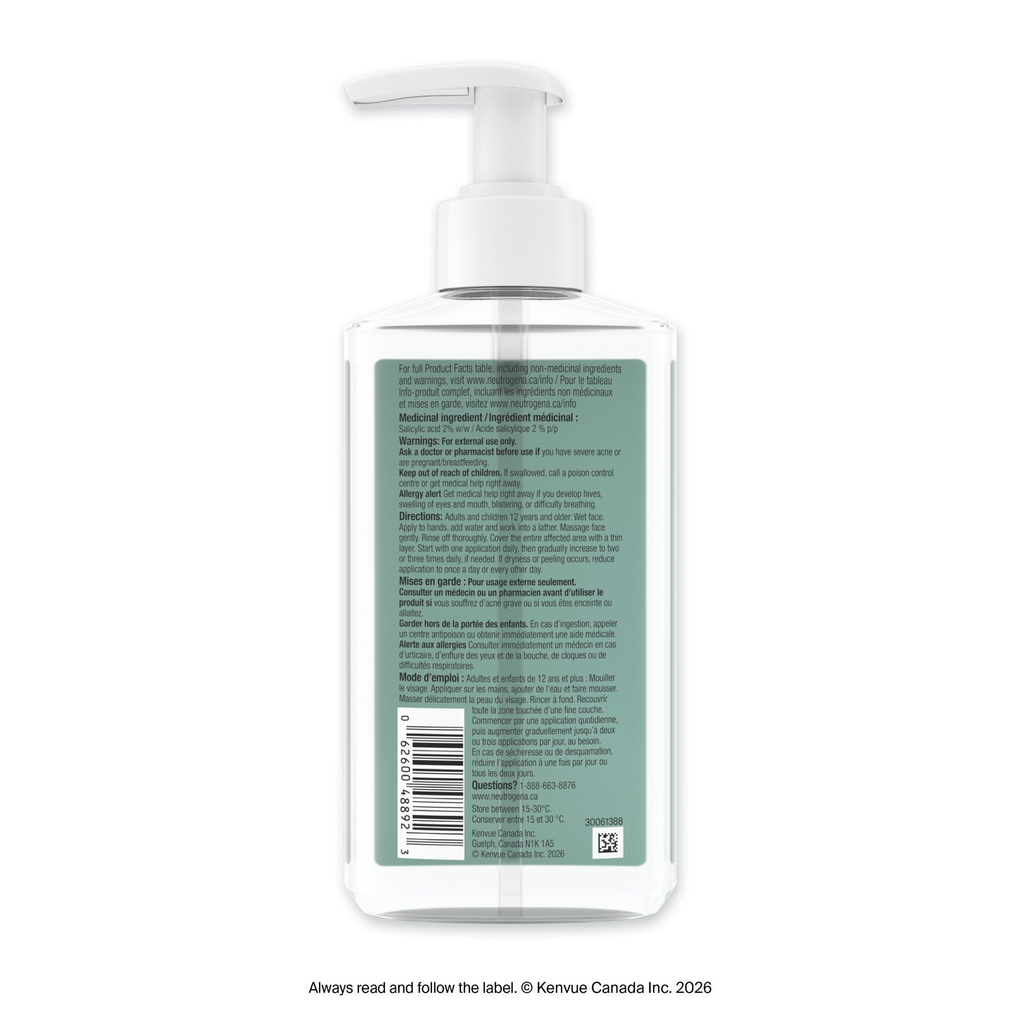 Nettoyant anti-acné Neutrogena Evenly Clear avec 2 % d’acide salicylique et 2 % d’exfoliant PHA, mousse douce pour le visage qui élimine les points noirs, atténuant les marques d’acné, 269 mL