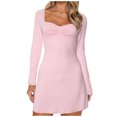thumbnail image 1 of AherBiu Robes à Manches Longues pour Femmes Col Carré Couche de Base Robe Courte Noire Couleur Unie, 1 of 7