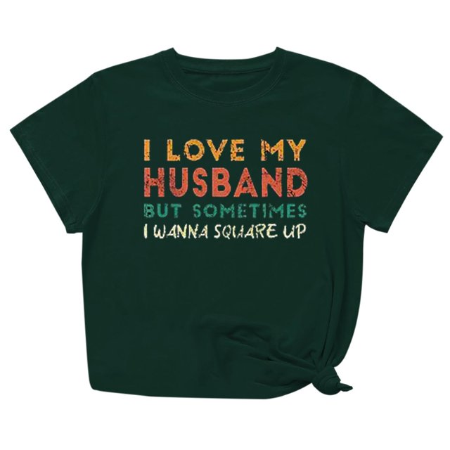 Penkiiy T-Shirt Femme J'aime Mon Mari Mignon Relation Mariée 2TG Vert