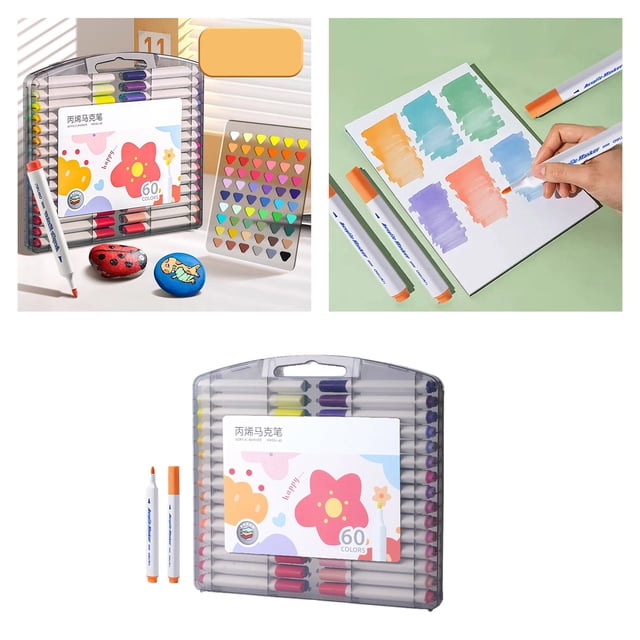 &Craft&Stationery 2ml Marker Set for Art Design and Illustration with Smooth Nibs Water-Based Ink Portable Storage 60 Colors