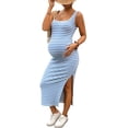 thumbnail image 4 of Vêtements d'Été pour Femmes Robe de Maternité d'Été Encolure Carrée Rayée Fendue, 4 of 7